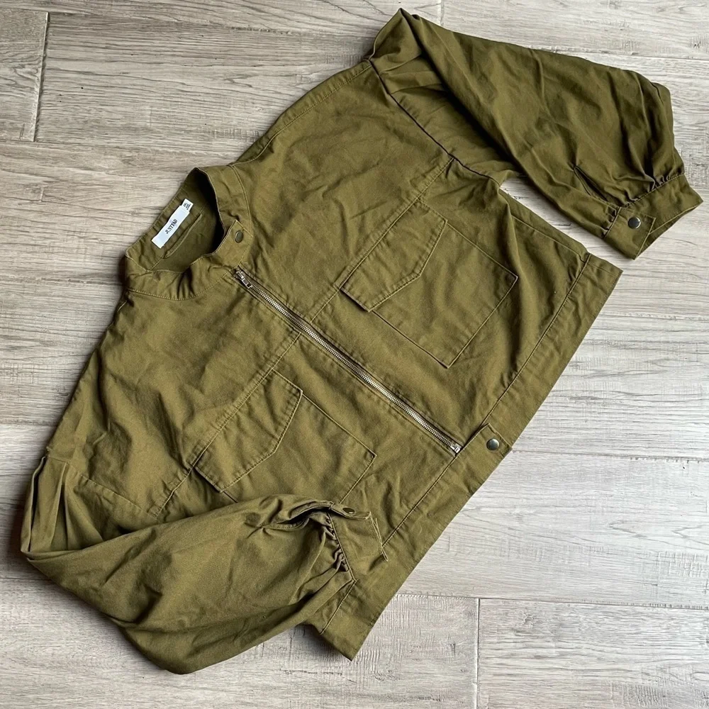 JustFab Canvas Cropped Jacket Balloon Sleeve Olive Green Boxy Cargo Like SZ XXL - Picture 5 of 16